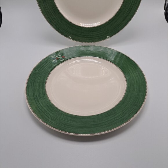 Wedgewood Sarahs Garden Christmas Green Dinner Plates 10-3/4" Holly Design - Picture 3 of 8